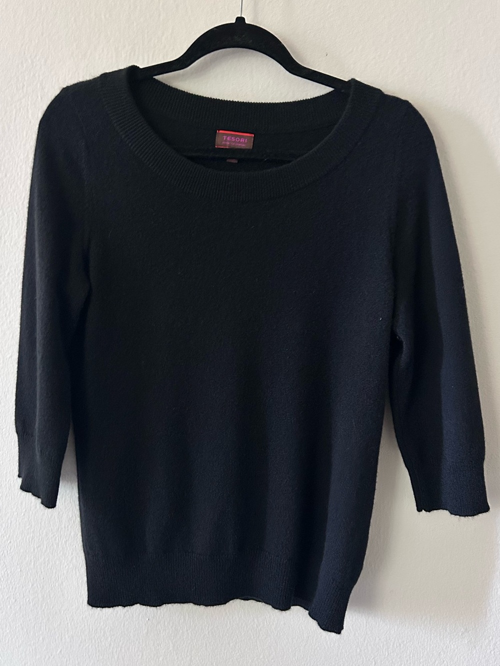 Tesori Black 100% Cashmere Crewneck Sweater Cozy Cottagecore Academia Size Large
